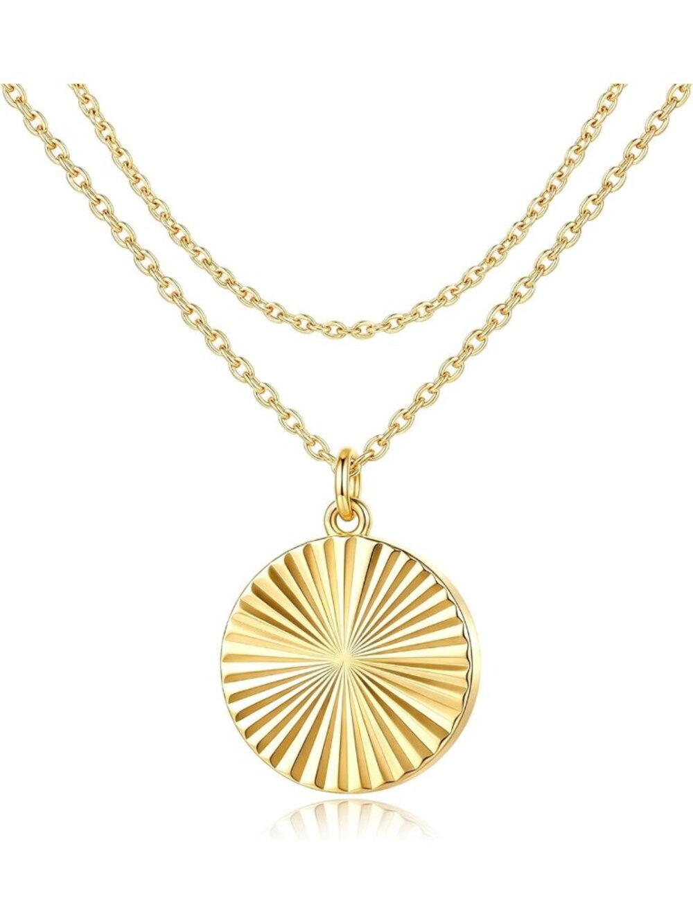 14K Gold Layered Necklace for Women | Circle Coin Pendant Jewelry Gift